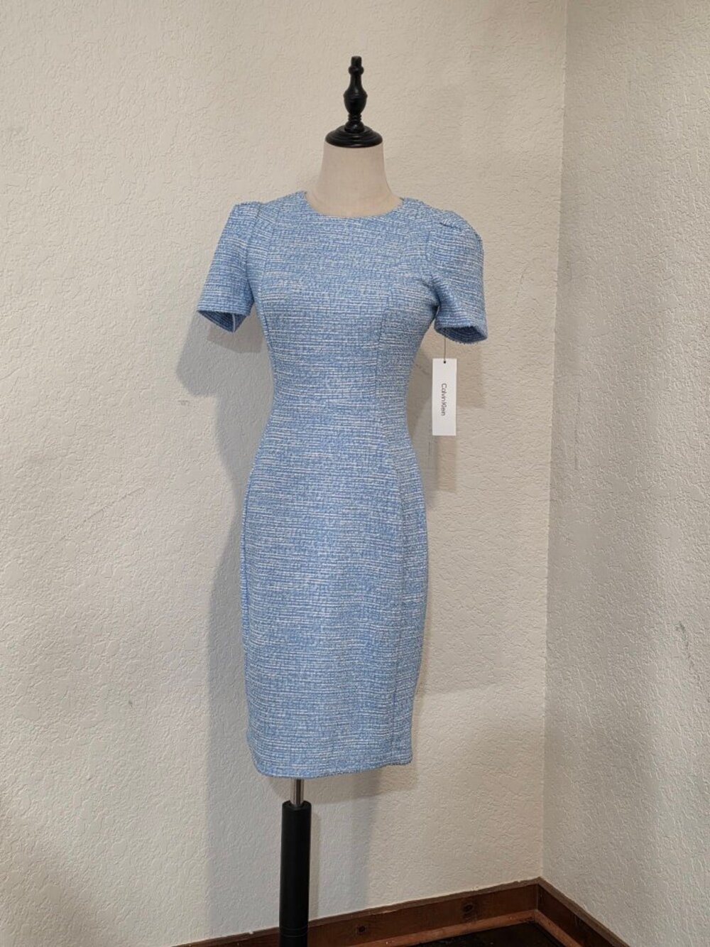 New Calvin Klein Light Blue Tweed Sheath Dress Size 4